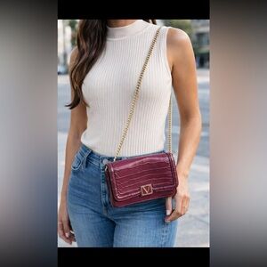Victoria’s Secret Elegant Burgundy Croc-Embossed Chain Bag